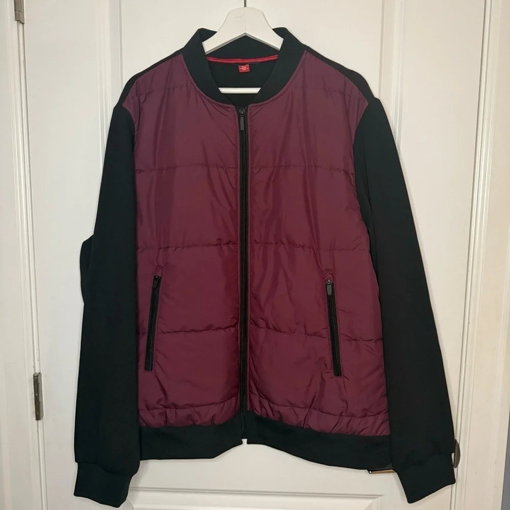 Kenneth Cole New York Burgundy and Black Bomber Jacket